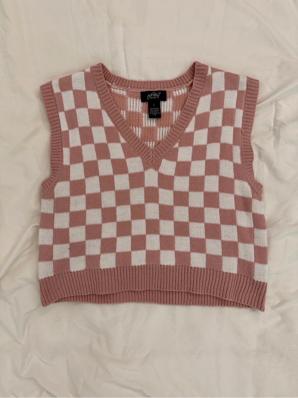 Checkered Knit V-Neck Sweater Vest